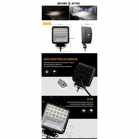 Proiectoare, Lampi & Leduri - Proiector LED Auto Offroad 7D 63W/12V-24V, 5040 LM, Patrat, Flood Beam 150 Grade