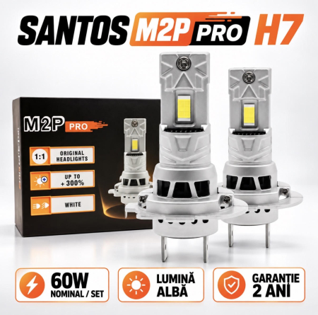Becuri si sigurante auto - SANTOS M2P Pro H7, set 2 becuri LED