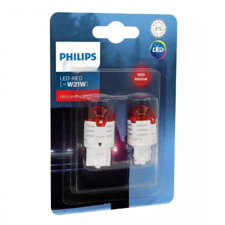 Becuri si sigurante auto - Set 2 leduri auto Philips W21W Ultinon Pro3000 SI, culoare rosu, 12V, 1.7 W