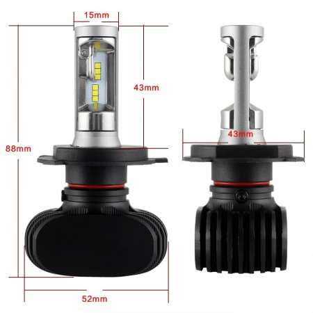 Proiectoare, Lampi & Leduri - Set 2 leduri H4 CSP Canbus pentru far auto putere 25W, luminozitate 4000 Lm, 12V - 24V S1-H4
