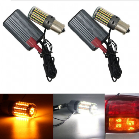 Set 2 Leduri PY21W BAU15S cu dubla culoare Semnalizare galbena + Lumina de zi alba - BAU15S-114SMD-3014-AMBER+WHITE [2]