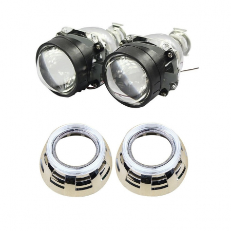 Set 2 lupe Bifazice Bixenon Biled cu angel eyes alb Mini H1 2.5", lungime 11.5cm, universale cu ornamente cromate Z113 incluse [5]