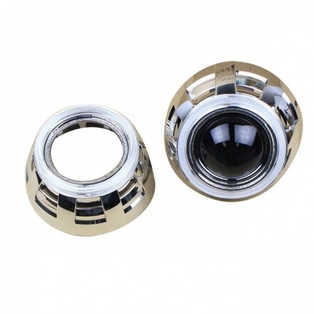 Set 2 lupe Bifazice Bixenon Biled cu angel eyes Mini H1 3 inch, lungime 12cm, universale cu ornamente cromate Z113 incluse [3]