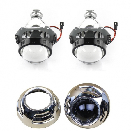 Set 2 lupe Bifazice Bixenon Biled Mini H1 3 inch, lungime 12cm, universale cu ornamente cromate Z102 incluse [5]