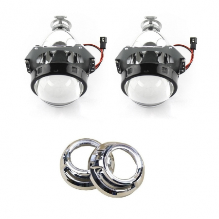 Set 2 lupe Bifazice Bixenon Biled Mini H1 3 inch, lungime 12cm, universale cu ornamente cromate Z104 incluse [2]