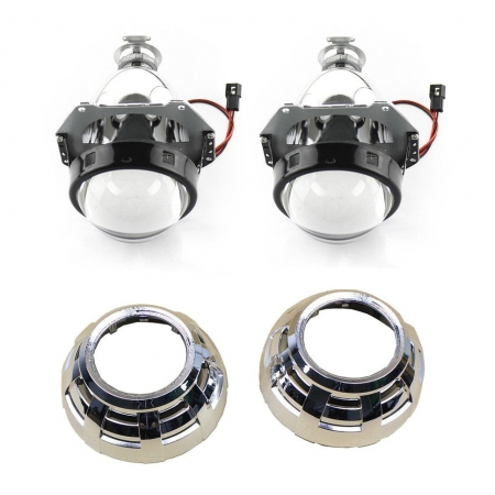 Set 2 lupe Bifazice Bixenon Biled Mini H1 3 inch, lungime 12cm, universale cu ornamente cromate Z112 incluse [5]