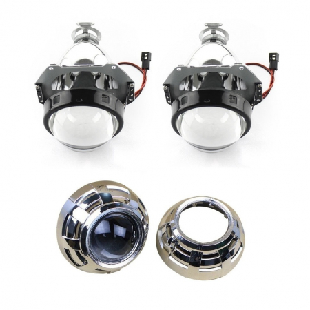 Set 2 lupe Bifazice Bixenon Biled Mini H1 3 inch, lungime 12cm, universale cu ornamente cromate Z112 incluse [3]