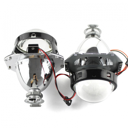 Proiectoare, Lampi & Leduri - Set 2 lupe Bifazice Bixenon Biled Mini H1 3 inch, lungime 12cm, universale cu ornamente cromate Z102 incluse