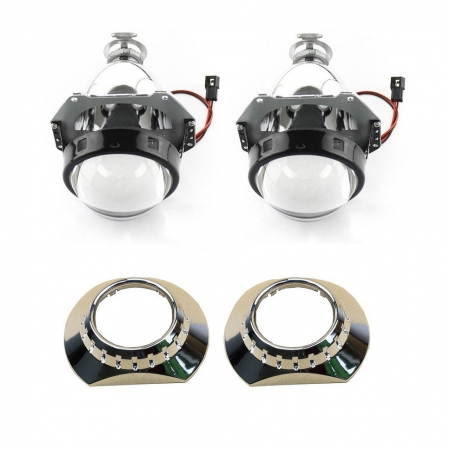 Set 2 lupe Bifazice Bixenon Biled Mini H1 3 inch, lungime 12cm, universale cu ornamente cromate ZKW BMW E46 incluse [5]