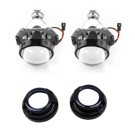 Set 2 lupe Bifazice Bixenon Biled Mini H1 3 inch, lungime 12cm, universale cu ornamente negre Z100 incluse [5]