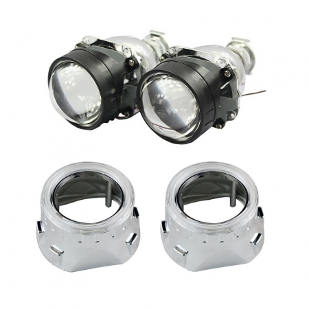 Set 2 lupe Bifazice, Bixenon cu angel eyes alb Mini H1 2.5", lungime 11.5cm, universale cu ornamente cromate Z261 incluse [5]