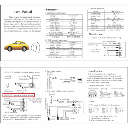 Set 8 senzori parcare Negri fata spate cu display LED S300-8-Black [2]
