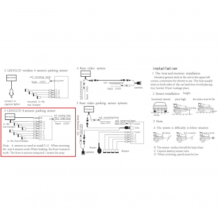 Alarme auto & Senzori de parcare - Set 8 senzori parcare Negri fata spate cu display LED S300-8-Black