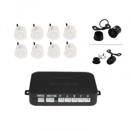 Alarme auto & Senzori de parcare - Set 8 senzori parcare video albi fata spate cu camera fata si camera marsarier fara display S600-8-White