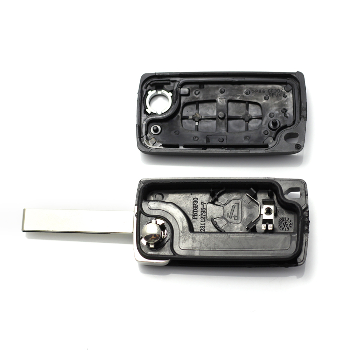 Citroen / Peugeot 407 - Carcasa tip cheie briceag cu 2 butoane, lama HU83-SH2 cu suport baterie [2]