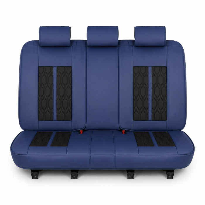 Huse auto premium 5 locuri Carguard Deluxe piele ecologică perforată - albastru inchis - negru [3]