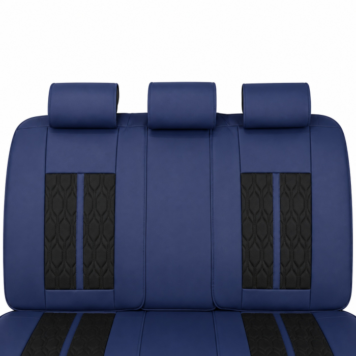 Huse auto premium 5 locuri Carguard Deluxe piele ecologică perforată - albastru inchis - negru [5]