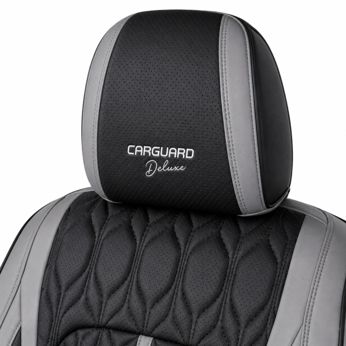 Huse auto premium 5 locuri Carguard Deluxe piele ecologică perforată - gri - negru [4]