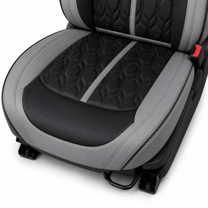 Huse auto premium 5 locuri Carguard Deluxe piele ecologică perforată - gri - negru [6]