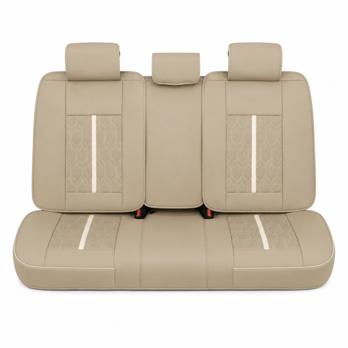 Huse auto premium 5 locuri Carguard Deluxe piele ecologică perforată - maro deschis - crem [3]