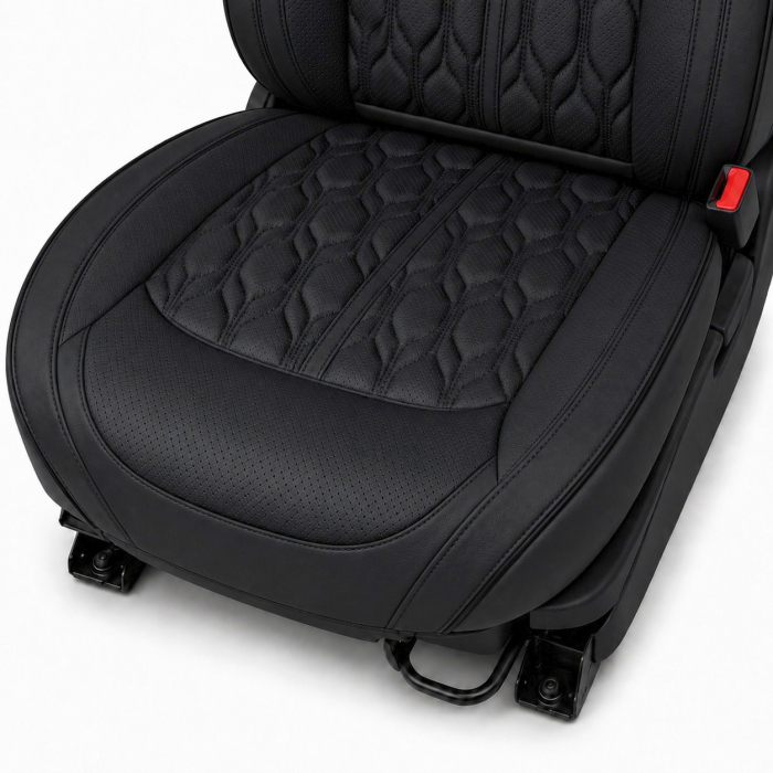 Huse auto premium 5 locuri Carguard Deluxe piele ecologică perforată - negru [6]