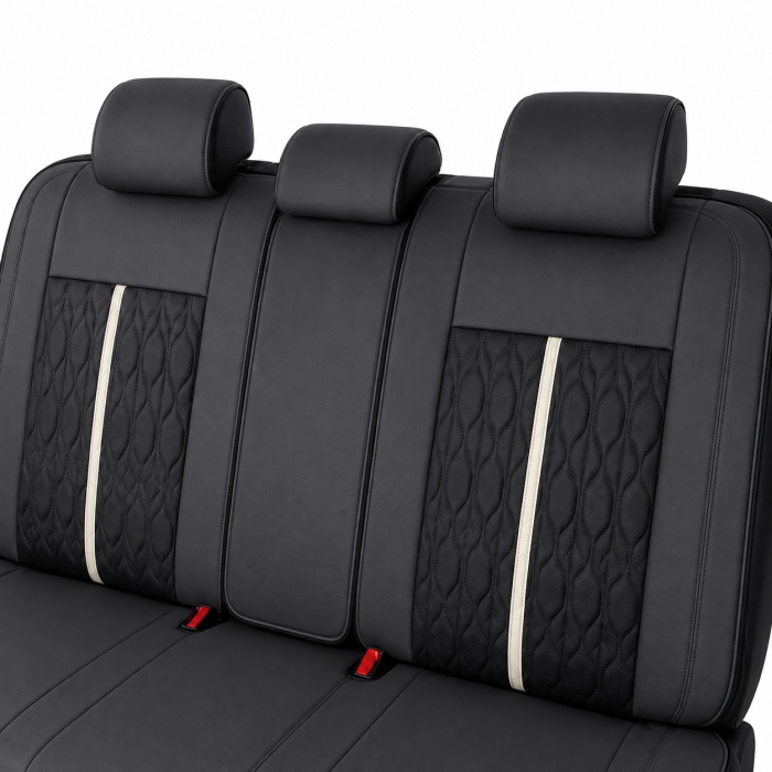 Huse auto premium 5 locuri Carguard Deluxe piele ecologică perforată - negru - alb [5]