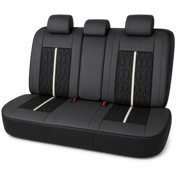 Huse auto premium 5 locuri Carguard Deluxe piele ecologică perforată - negru - alb [3]