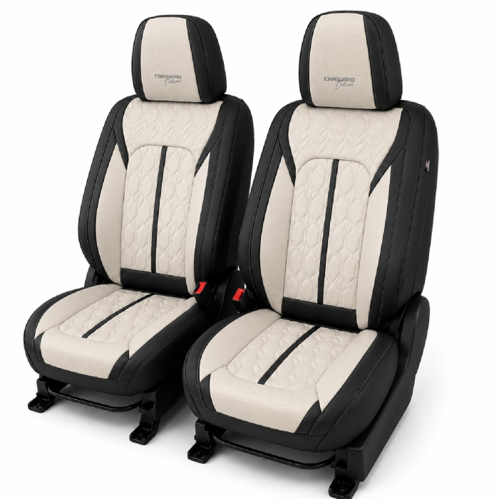 Huse auto premium 5 locuri Carguard Deluxe piele ecologică perforată - negru - crem [3]