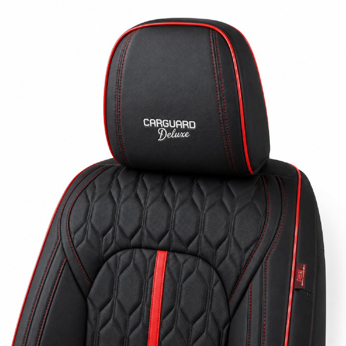 Huse auto premium 5 locuri Carguard Deluxe piele ecologică perforată - negru - rosu [4]