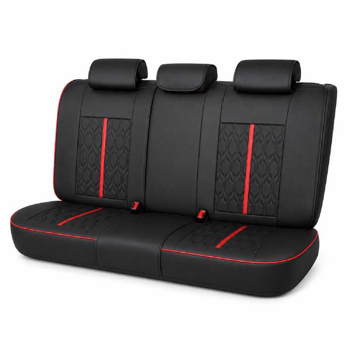 Huse auto premium 5 locuri Carguard Deluxe piele ecologică perforată - negru - rosu [3]