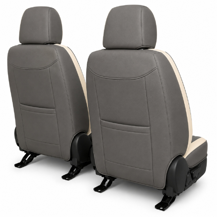 Huse auto premium 5 locuri Carguard Deluxe piele ecologică perforată și textil  - gri deschis - gri inchis [7]