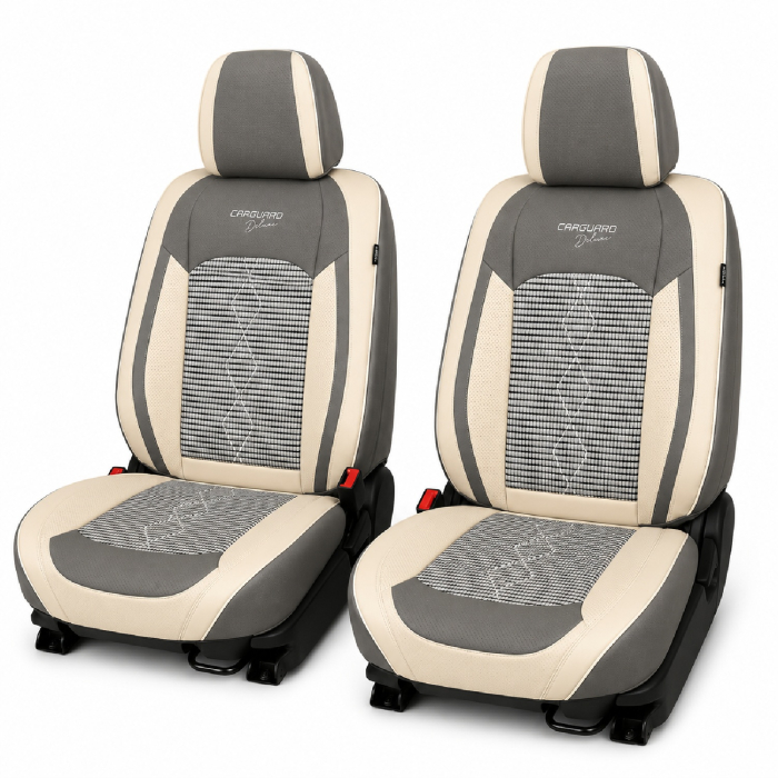 Huse auto premium 5 locuri Carguard Deluxe piele ecologică perforată și textil  - gri deschis - gri inchis [2]