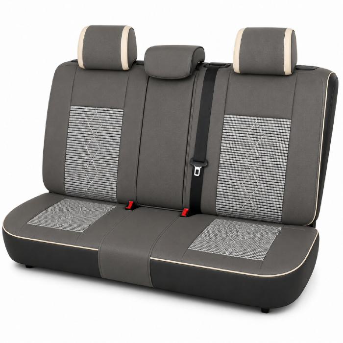 Huse auto premium 5 locuri Carguard Deluxe piele ecologică perforată și textil  - gri deschis - gri inchis [3]