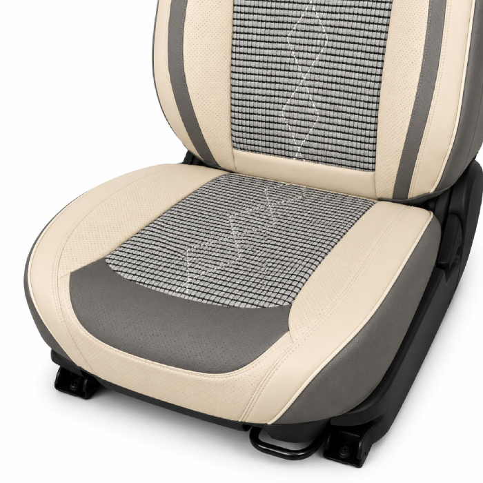 Huse auto premium 5 locuri Carguard Deluxe piele ecologică perforată și textil  - gri deschis - gri inchis [6]