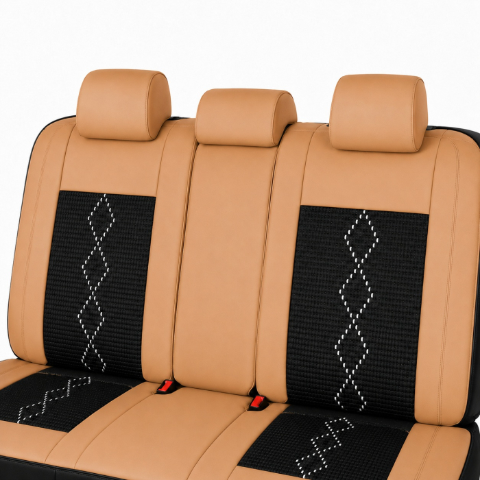 Huse auto premium 5 locuri Carguard Deluxe piele ecologică perforată și textil - maro caramel [5]