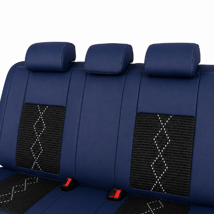Huse auto premium 5 locuri Carguard Deluxe piele ecologică perforată și textil - negru - albastru închis [5]