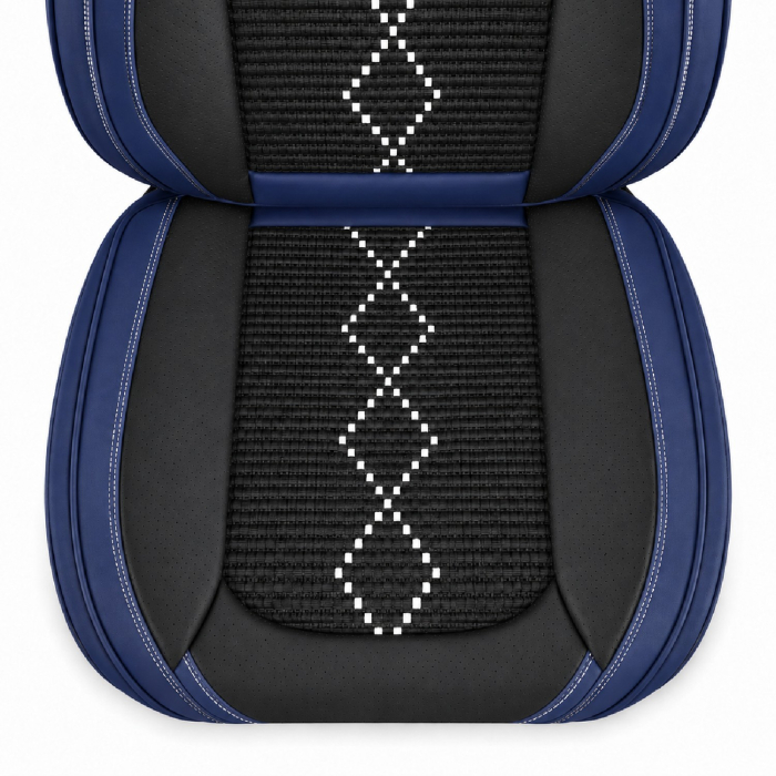 Huse auto premium 5 locuri Carguard Deluxe piele ecologică perforată și textil - negru - albastru închis [6]
