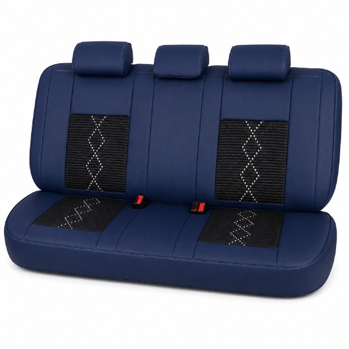 Huse auto premium 5 locuri Carguard Deluxe piele ecologică perforată și textil - negru - albastru închis [3]