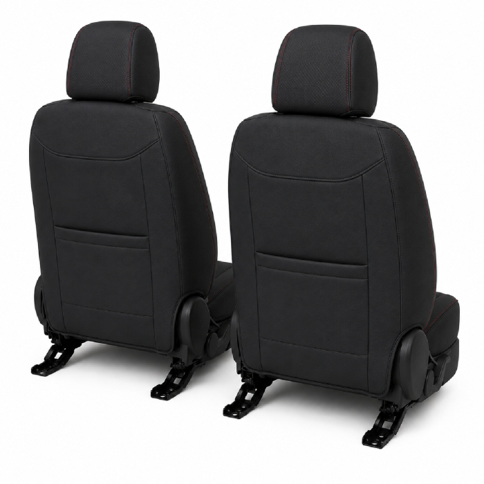 Huse auto premium 5 locuri Carguard Deluxe piele ecologică perforată și textil - negru - rosu închis [7]