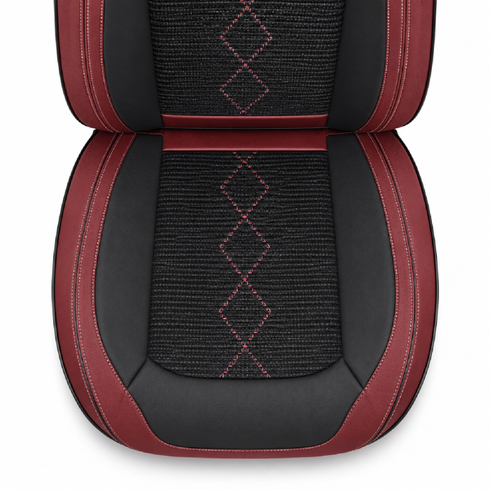 Huse auto premium 5 locuri Carguard Deluxe piele ecologică perforată și textil - roșu închis - negru [6]