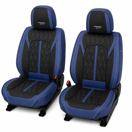 Huse auto premium 5 locuri Carguard Deluxe piele ecologică perforată - albastru inchis - negru [1]