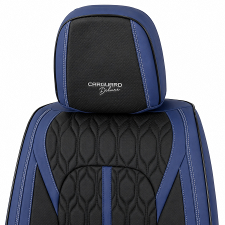 Huse auto premium 5 locuri Carguard Deluxe piele ecologică perforată - albastru inchis - negru [3]