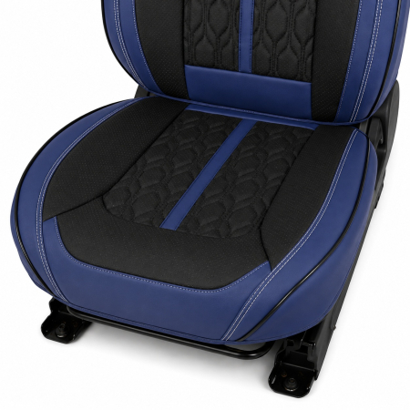 Huse auto premium 5 locuri Carguard Deluxe piele ecologică perforată - albastru inchis - negru [5]