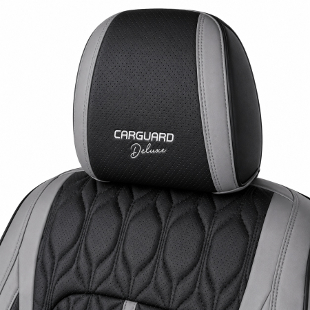 Huse auto premium 5 locuri Carguard Deluxe piele ecologică perforată - gri - negru [3]