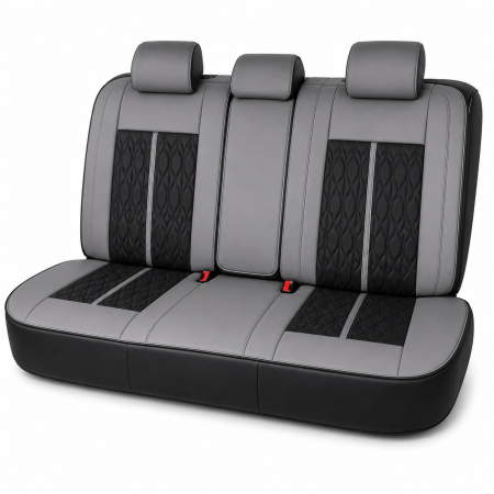 Huse auto premium 5 locuri Carguard Deluxe piele ecologică perforată - gri - negru [2]