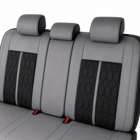 Huse auto premium 5 locuri Carguard Deluxe piele ecologică perforată - gri - negru [4]