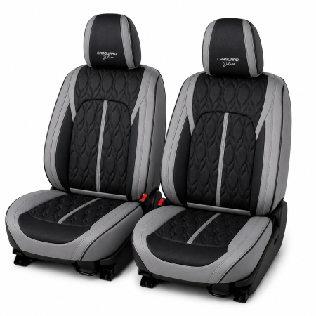 Huse auto premium 5 locuri Carguard Deluxe piele ecologică perforată - gri - negru [1]