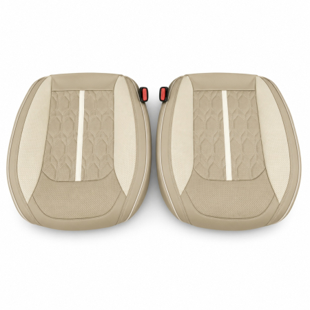 Huse auto premium 5 locuri Carguard Deluxe piele ecologică perforată - maro deschis - crem [4]