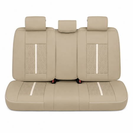 Huse auto premium 5 locuri Carguard Deluxe piele ecologică perforată - maro deschis - crem [2]