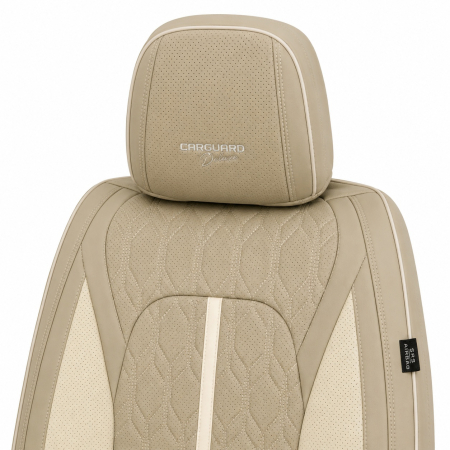 Huse auto premium 5 locuri Carguard Deluxe piele ecologică perforată - maro deschis - crem [3]